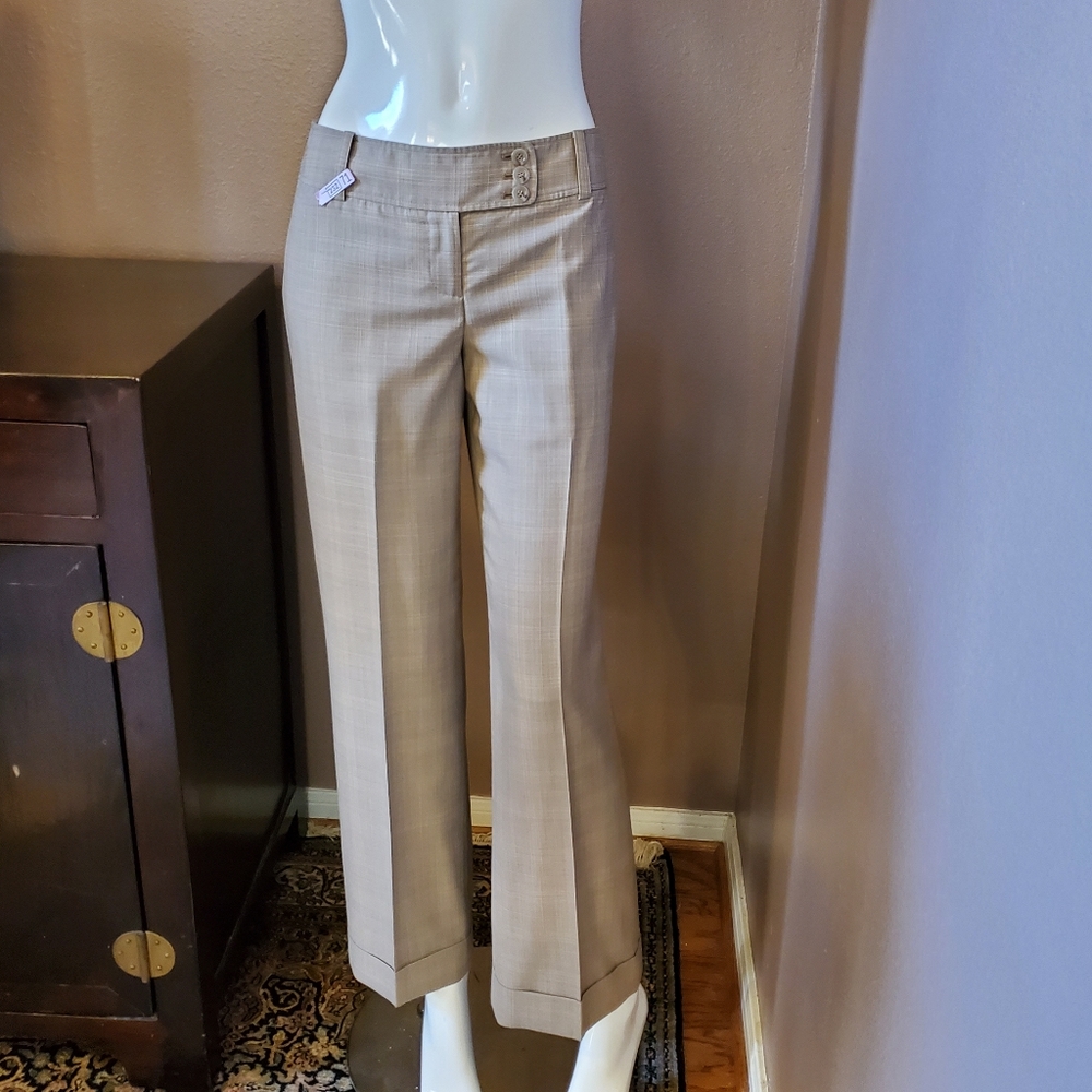 ANN TAYLOR Margo taupe plaid cuffed dress pants 0P